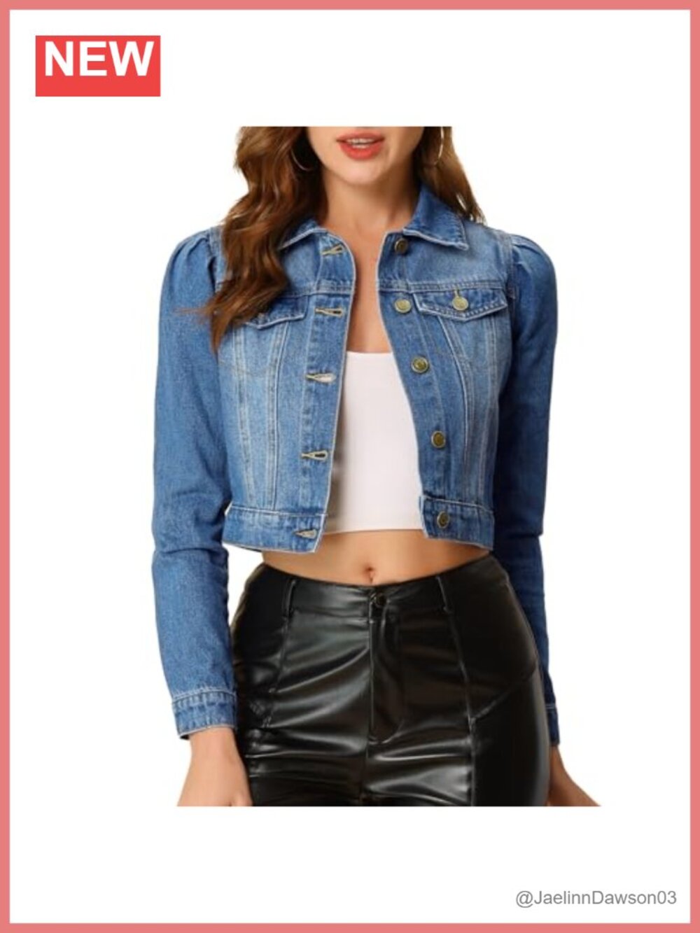 Cropped Denim Jacket Button Down Puff Sleeve Jean Jacket